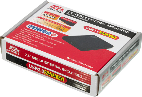 Изображение Внешний корпус для HDD AgeStar 3UB2P2 SATA III USB3.0 пластик черный 2.5"
