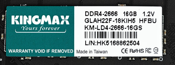 Изображение Память DDR4 16GB 2666MHz Kingmax KM-LD4-2666-16GS RTL PC4-21300 CL19 DIMM 288-pin 1.2В Ret
