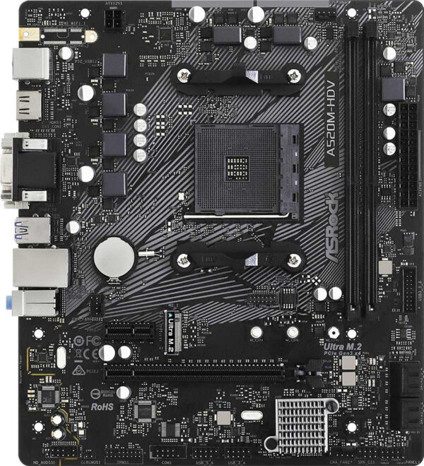 Изображение Материнская плата Asrock A520M-HDV Soc-AM4 AMD A520 2xDDR4 mATX AC`97 8ch(7.1) GbLAN RAID+VGA+DVI+HDMI