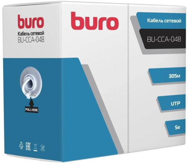 Изображение Кабель сетевой Buro BU-CCA-048 UTP 4 пары cat5E solid 0.48мм CCA 305м серый