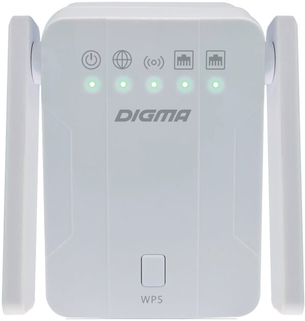 Изображение Повторитель беспроводного сигнала Digma D-WR300 N300 10/100BASE-TX/Wi-Fi белый (упак.:1шт)