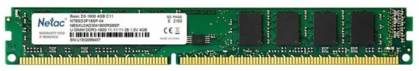 Изображение Память DDR3 4GB 1600MHz Netac NTBSD3P16SP-04 Basic RTL PC3-12800 CL11 DIMM 240-pin 1.5В Ret