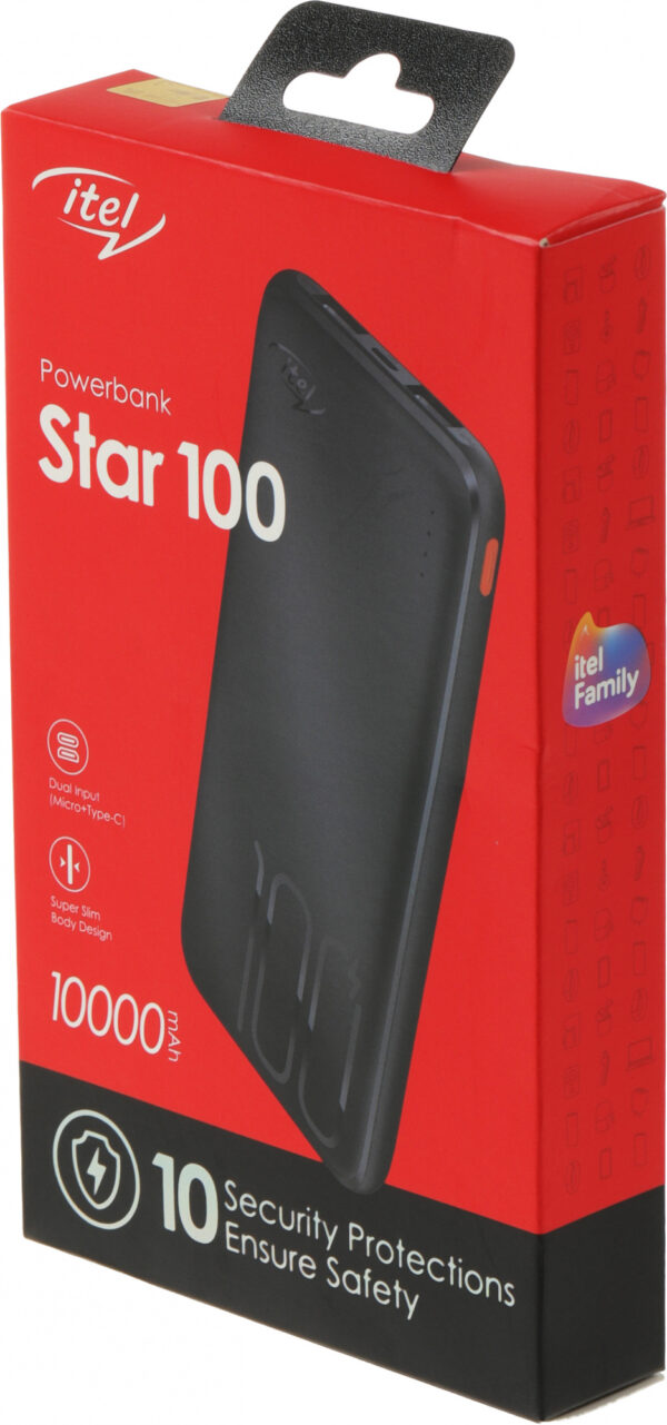 Изображение Мобильный аккумулятор Itel Super Slim Star 100(IPP-53) 10000mAh 2.1A черный