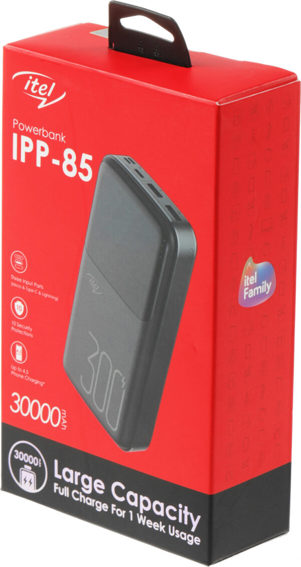Изображение Мобильный аккумулятор Itel IPP-85 30000mAh 2.1A черный