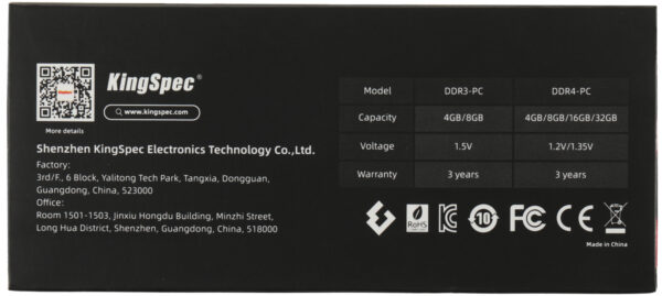 Изображение Память DDR3 4GB 1333MHz Kingspec KS1333D3P15004G RTL PC3-12800 CL11 DIMM 240-pin 1.5В dual rank Ret