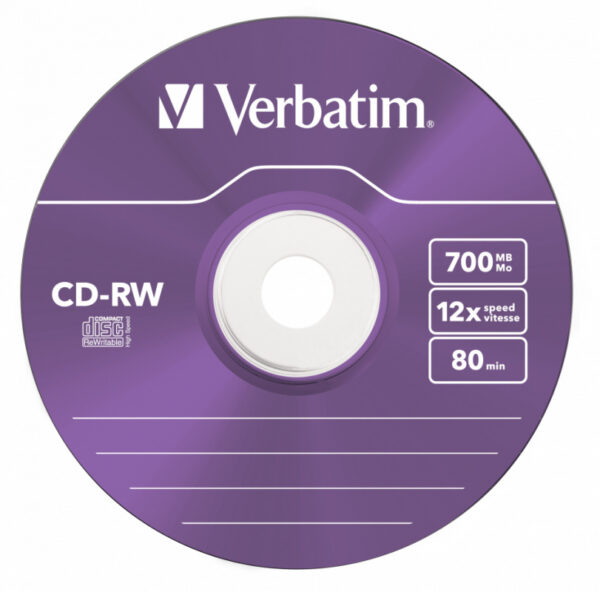 Изображение Диск CD-RW Verbatim 700Mb 12x Slim case (5шт) Color (43167)