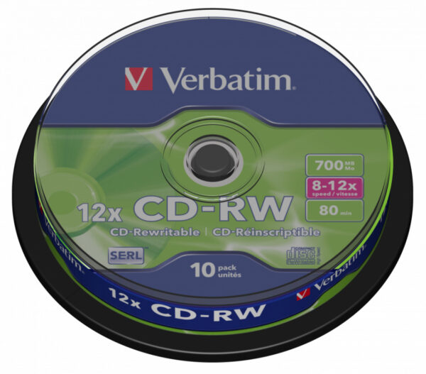 Изображение Диск CD-RW Verbatim 700Mb 12x Cake Box (10шт) (43480)