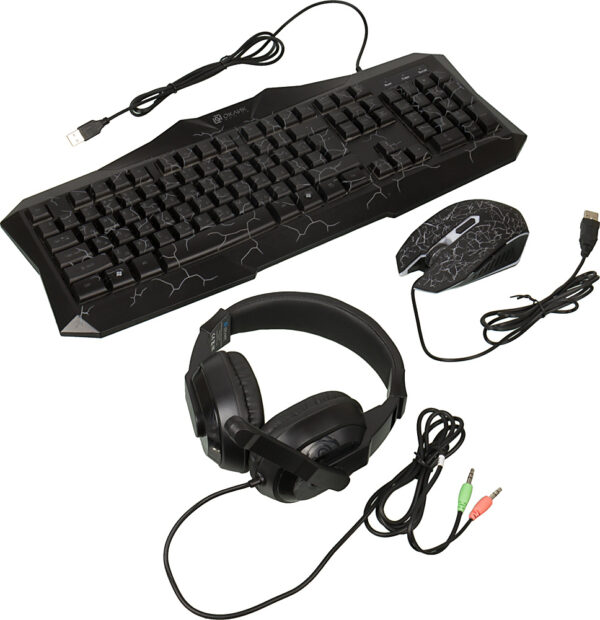 Изображение Комплект Оклик HS-HKM100G IMPERIAL (клавиатура, мышь, гарнитура) черный (489352)