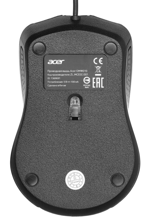Изображение Мышь Acer OMW010 черный оптическая (1200dpi) USB (3but)