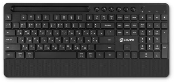 Изображение Клавиатура Оклик 865S черный USB беспроводная BT/Radio slim Multimedia (подставка для запястий) (1809339)
